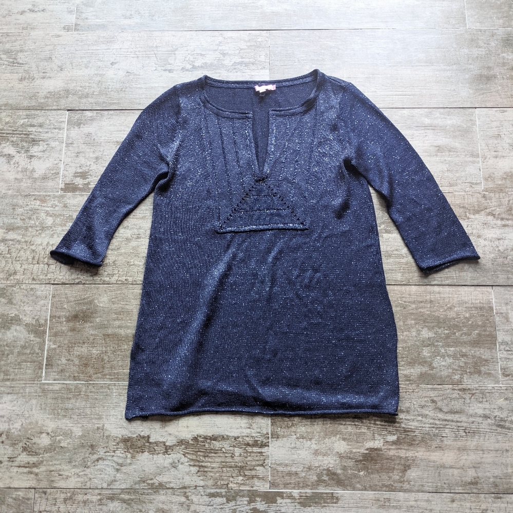CALYPSO ST. BARTH Metallic 3/4 Sleeves Tunic Blouse